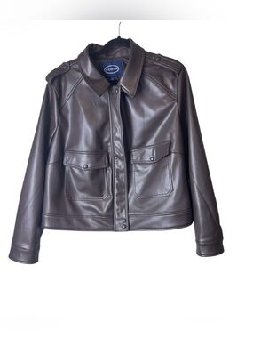 Scoop Women's Dark Brown Faux Leather Snap-Front Jacket